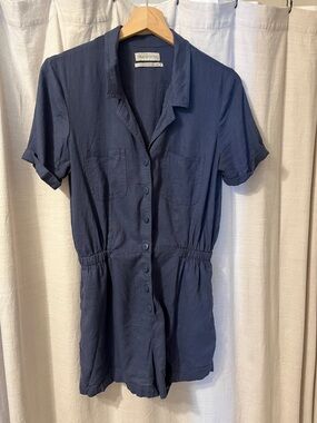 Urban Outfitters Navy Short-Sleeve Button Front Romper